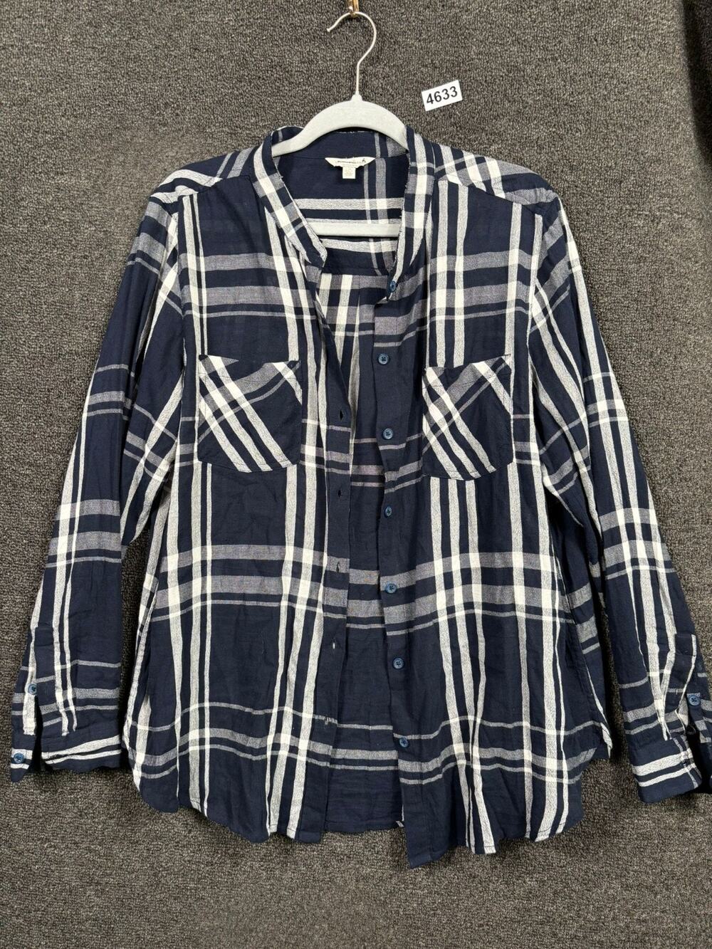 Lucky Brand Button Down Shirt Blouse Womens L Blue White Striped Long Sleeve